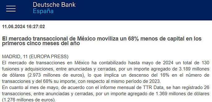 El mercado transaccional de Mxico moviliza un 68% menos de capital en los primeros cinco meses del ao